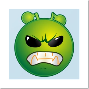 Angry Alien Monster ET Extraterrestrial Martian Green Man Emoji for Women, Men and Kids 8 Posters and Art